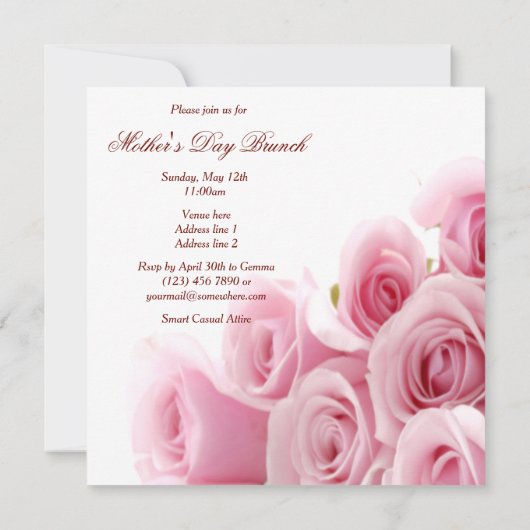 ロマンチックローズブーケ&花びらマザーズの日 招待状 (裏面)