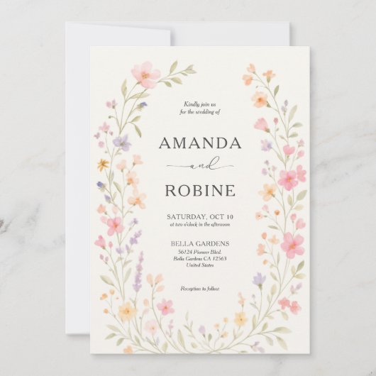 ロマンチックワイルドフラワーアーチ結婚式招待状 招待状 (正面)