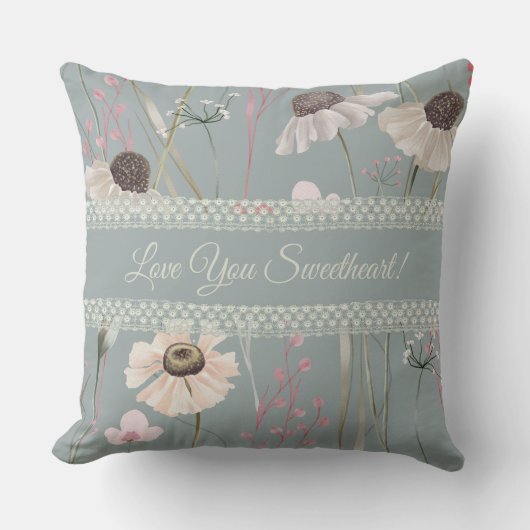 ロマンチック🌸ワイルドフラワーカモミールレース クッション (正面)