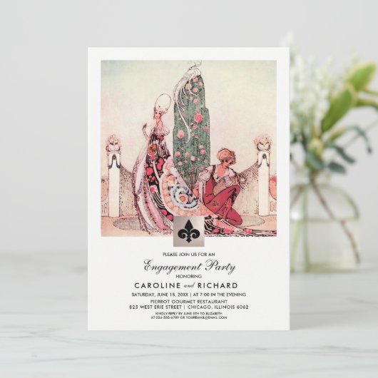 ロマンチックヴィンテージアート婚約パーティ招待状 招待状 (スタンド正面)