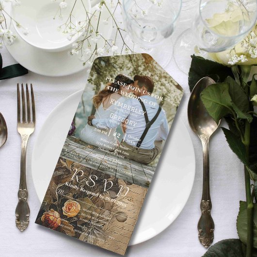 ロマンチックヴィンテージウォーターカラーピーチバラサイト オールインワン招待状