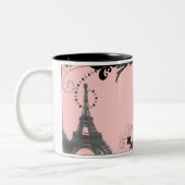 ロマンチックヴィンテージエッフェルタワー結婚パリ ツートーンマグカップ (左)