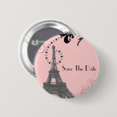 ロマンチックヴィンテージエッフェルタワー結婚パリ 缶バッジ (正面&裏面)