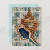 ロマンチックヴィンテージスタイルブルーシーシェル ポストカード (正面/裏面)