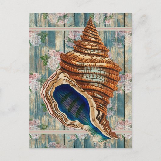 ロマンチックヴィンテージスタイルブルーシーシェル ポストカード (正面)