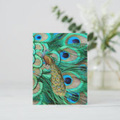 ロマンチックヴィンテージターコイズティール(緑がかった色)結婚ピーコック ポストカード (スタンド正面)