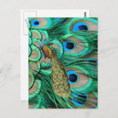 ロマンチックヴィンテージターコイズティール(緑がかった色)結婚ピーコック ポストカード (正面/裏面)