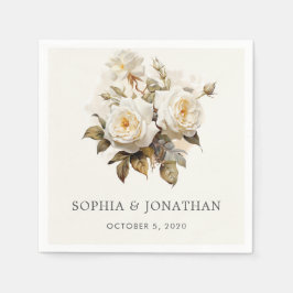 ロマンチックヴィンテージバラアンティーク結婚ホワイト スタンダードカクテルナプキン