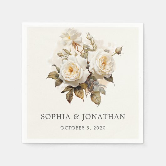 ロマンチックヴィンテージバラアンティーク結婚ホワイト スタンダードカクテルナプキン (正面)