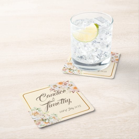 ロマンチックヴィンテージバラ。パーソナライズ。 スクエアペーパーコースター (インサイチュ)