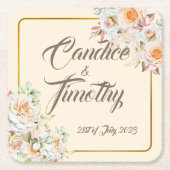 ロマンチックヴィンテージバラ。パーソナライズ。 スクエアペーパーコースター (正面)