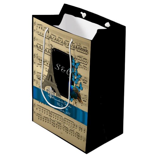 ロマンチックヴィンテージパーソナライズされたパ結婚リス ミディアムペーパーバッグ (正面アングル)