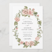 ロマンチックヴィンテージピンクローズ結婚ズ 招待状 (正面/裏面)