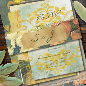 ロマンチックヴィンテージフローラ結婚金ゴールドデザイン 招待状ベリーバンド