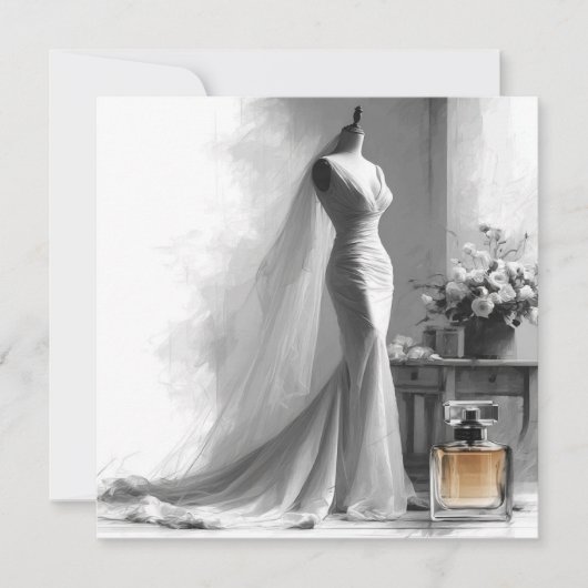 ロマンチックヴィンテージブライダルスケッチ結婚式招待状 招待状 (正面)