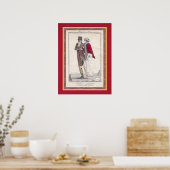 ロマンチックヴィンテージ氷スケートで滑るアンティーク版木、銅版、版画 ポスター (キッチン)