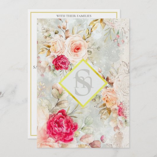 *~ロマンチックヴィンテージAR26 QR RSVPフローラ結婚のI 招待状 (正面/裏面)