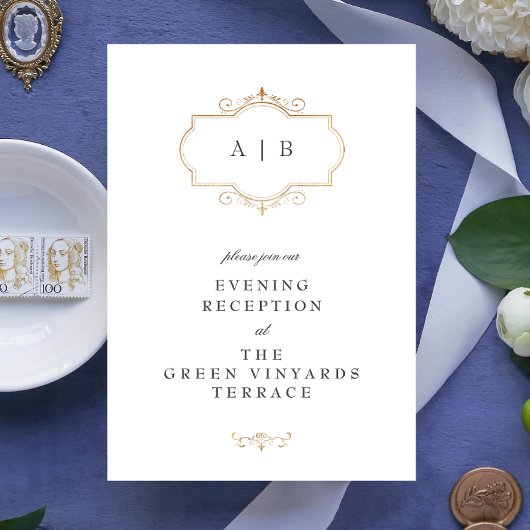 ロマンチック伝統的クラシック金ゴールドモノグラ結婚ムの エンクロージャーカード