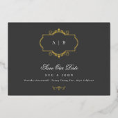 ロマンチック伝統的クラシック金ゴールドモノグラ結婚ムの 箔招待状 (正面)