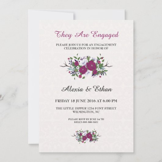 ロマンチック婚約カード 招待状 (正面)