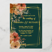 ロマンチック実在グリーゴールド箔のフローラ結婚ズ 箔招待状 (正面)