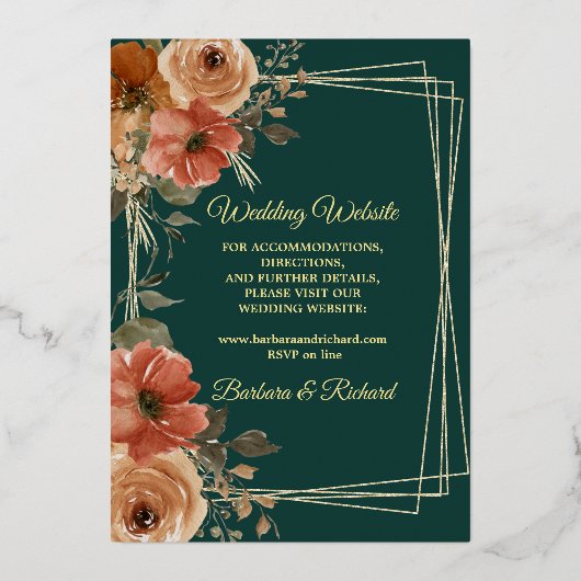 ロマンチック実在グリーゴールド箔のフローラ結婚ズ 箔招待状 (裏面)