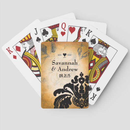 ロマンチック家宝ヴィンテージ金ゴールドバラブラックダマスク トランプ (裏面)