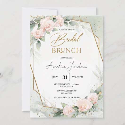 ロマンチック幾何学ピンクフローラブライダル招待状 招待状 (正面)