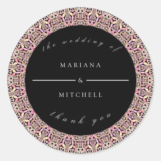 ロマンチック幾何学マンダラ ソフトピンク ブラック インビテ ラウンドシール (正面)