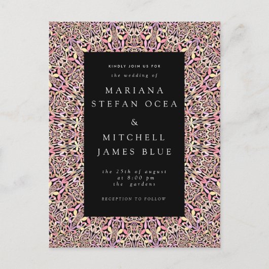 ロマンチック幾何学曼荼羅ソフトピンクブラックインビタット ポストカード (正面)