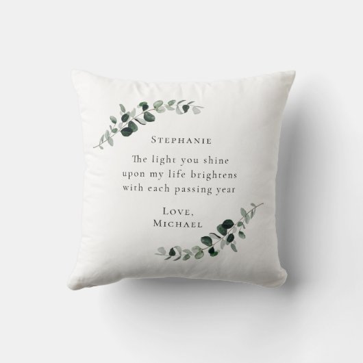 ロマンチック引用文パーソナライズされたユーカリ クッション (裏面)