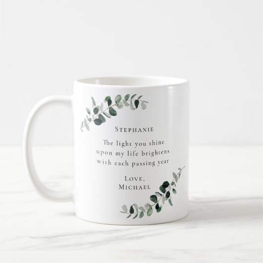ロマンチック引用文ユーカリパーソナライズされた コーヒーマグカップ (左)