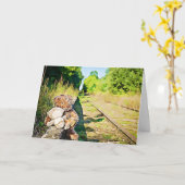 ロマンチック恋しく思なテディのベアーズトレインのトラック カード (黄色い花)