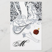 ロマンチック愛好家白黒レッドワックスシールモノグラム 便箋 (正面)