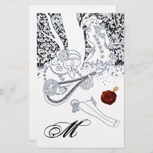 ロマンチック愛好家白黒レッドワックスシールモノグラム 便箋 (正面/裏面)