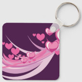 ロマンチック抽象芸術ピンクハートデザインオンパープル キーホルダー (裏面)