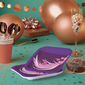 ロマンチック抽象芸術ピンクハートデザインオンパープル ペーパープレート