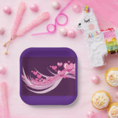 ロマンチック抽象芸術ピンクハートデザインオンパープル ペーパープレート (パーティー)