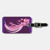 ロマンチック抽象芸術ピンクハートデザインオンパープル ラゲッジタグ (正面横)