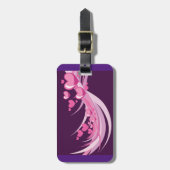 ロマンチック抽象芸術ピンクハートデザインオンパープル ラゲッジタグ (正面縦)