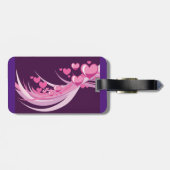 ロマンチック抽象芸術ピンクハートデザインオンパープル ラゲッジタグ (裏面横)