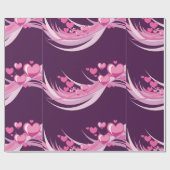 ロマンチック抽象芸術ピンクハートデザインオンパープル ラッピングペーパー (フラット)