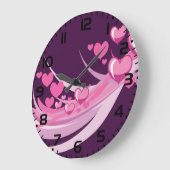 ロマンチック抽象芸術ピンクハートデザインオンパープル ラージ壁時計 (傾斜)