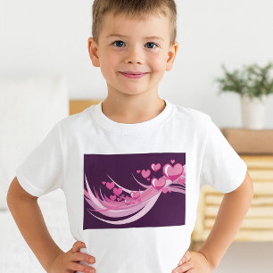 ロマンチック抽象芸術ピンクハートデザインオンパープル Tシャツ