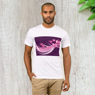 ロマンチック抽象芸術ピンクハートデザインオンパープル Tシャツ