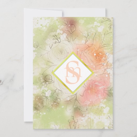 *~ロマンチック抽象芸術AR26 QR + RSVPフローラ 招待状 (正面)