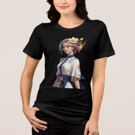 ロマンチック数々のカラーの花デザイン トライブレンドＴシャツ