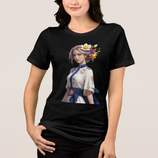 ロマンチック数々のカラーの花デザイン トライブレンドＴシャツ (正面)