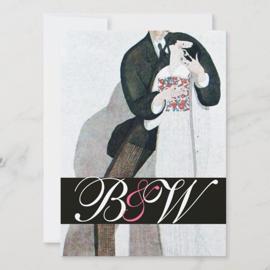 ロマンチック新郎新婦ウェディングパーティモノグラム金ゴールド 招待状 (正面)