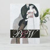 ロマンチック新郎新婦ウェディングパーティモノグラム金ゴールド 招待状 (スタンド正面)